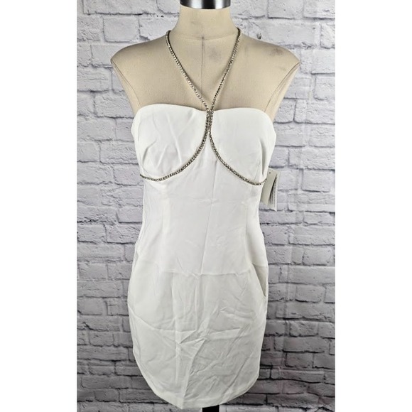 Aidan by Aidan Mattox Women's Jeweled Halter Neck Sheath Dress White Size 10 - Picture 2 of 6